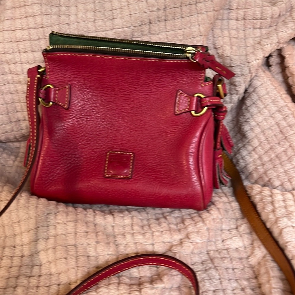 Dooney & Bourke Pink Leather Tassel Zip Up Crossbody Mini Florentine Bag Purse